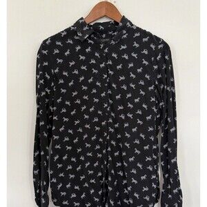 Banana Republic Washable Silk XS Shirt Long Sleeve Black/White Zebra Print